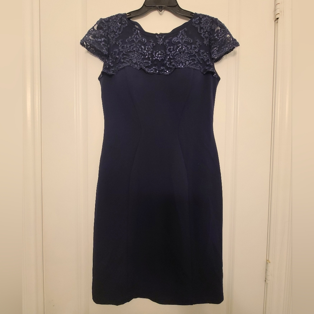 Alex Evenings Midnight Blue Lace Midi Dress Size 6